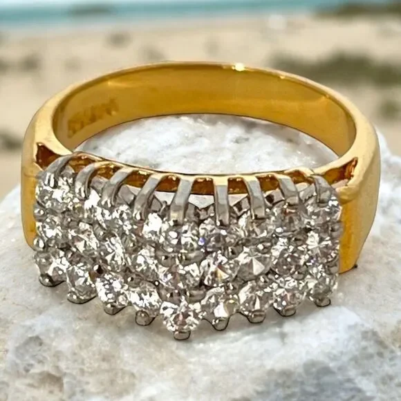 Vintage 1970s CZ Cluster Ring Size 7 14K HGE Gold Plate Original Unworn - 3E - Picture 5 of 15